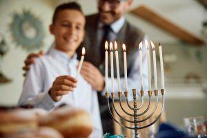 Lighting the menorah